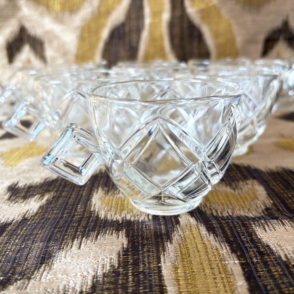 Vintage Colony Glass Diamond Block Punch Cups Set of 11 Pitman-Dreitzer MCM